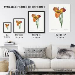 "Artery8 Tiger Flower Botanical Redoute Vintage Wall Art Print Poster in White - Size: W12"" x H16""" - thumbnail 3