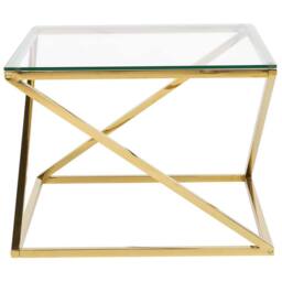 Wyld and Coco Home Gold-Tone Steel Frame Coffee Table 60 x 60 cm Square Glass Top in Gold - thumbnail 3