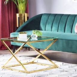Wyld and Coco Home Gold-Tone Steel Frame Coffee Table 60 x 60 cm Square Glass Top in Gold - thumbnail 1