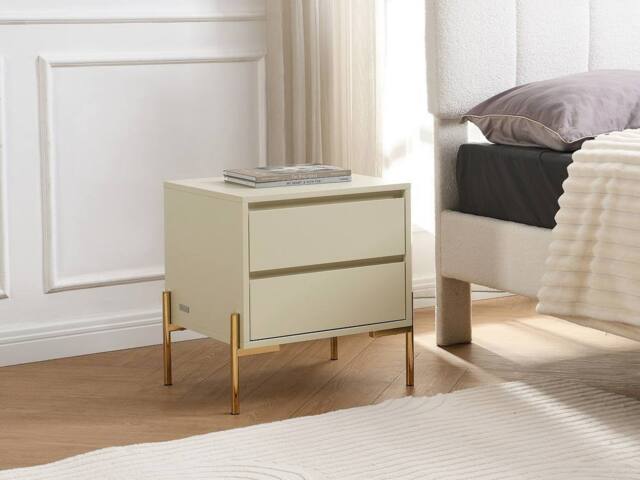 Vente-unique Bedside Table With 2 Drawers - MDF & Metal - Beige & Gold - KORASA - image 1