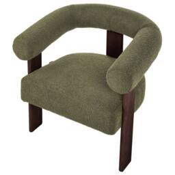 Wyld and Coco Boucle Armchair Green Upholstery and Dark Brown Retro Wooden Legs - thumbnail 7