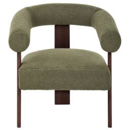 Wyld and Coco Boucle Armchair Green Upholstery and Dark Brown Retro Wooden Legs - thumbnail 5