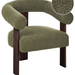Wyld and Coco Boucle Armchair Green Upholstery and Dark Brown Retro Wooden Legs - thumbnail 2