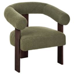 Wyld and Coco Boucle Armchair Green Upholstery and Dark Brown Retro Wooden Legs - thumbnail 4