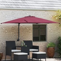 Berkfield Home Patio Umbrella Bordeaux red Polyester fabric Large Collapsible - thumbnail 1