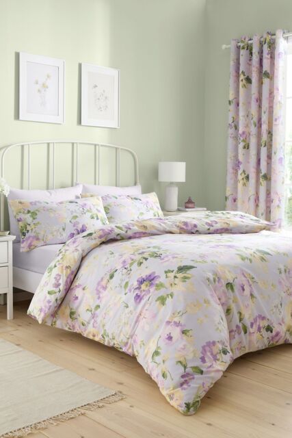 Dreams & Drapes 'Florette' Easy Care Floral Print Duvet Cover Set in Lilac - Size: Double - image 1