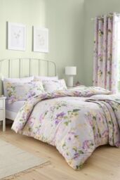 Dreams & Drapes 'Florette' Easy Care Floral Print Duvet Cover Set in Lilac - Size: Double - thumbnail 4