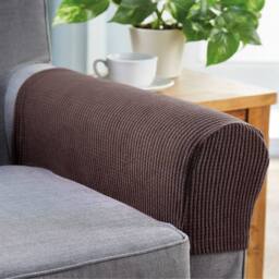 Coopers of Stortford Pair of Stretch Armchair Covers in Polyester Blend in Dark Brown - thumbnail 1