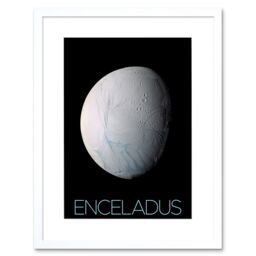 "Artery8 Wall Art Print NASA Our Solar System Enceladus Saturn's Moon Ice Oceans Artwork Framed 9X7 Inch in White - Size: W7"" x H9""" - thumbnail 1