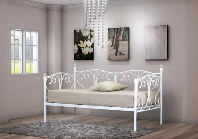 Comfy Living Ltd Metal Crystal Finial Day Bed in White - Size: Small Single