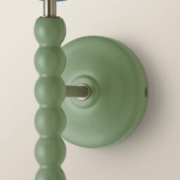 ValueLights Bobbins Sage Green Bobble Wall Light & Linen Pastel Trim Lamp Shade in Pale Blue - thumbnail 5