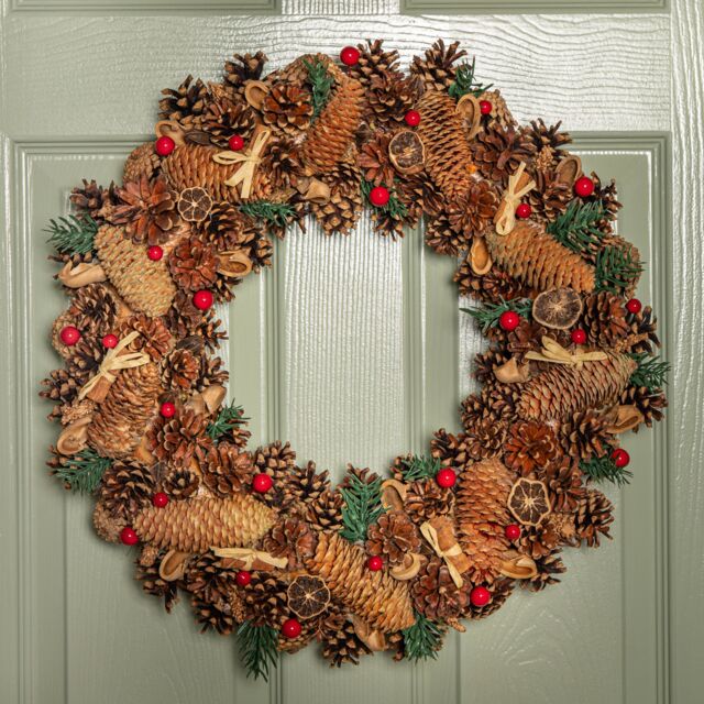 Samuel Alexander 50cm Winter Spice Hanging Christmas Wreath with Pine Cones Red Berries & Dried Fruit in Brown - image 1