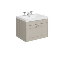 Balterley 600mm Wall Hung 1 Drawer Unit with Basin 3 Tap Hole - Pebble Grey - thumbnail 1