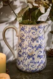 Dibor Set of 2 Luxury Solene Blue Botanical Home Decor Pitcher Jug in Cream - Size: Large - thumbnail 2