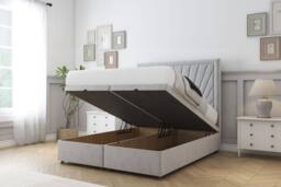 "Sloomy Somerset Plush Ottoman Bed Base-26"" Strutted Headboard in Silver - Size: Small Double" - thumbnail 2