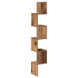 Berkfield Home Wall Corner Shelf Old Wood 20x20x127.5 cm Engineered Wood in Brown - thumbnail 6