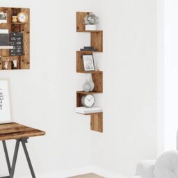 Berkfield Home Wall Corner Shelf Old Wood 20x20x127.5 cm Engineered Wood in Brown - thumbnail 3