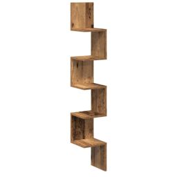 Berkfield Home Wall Corner Shelf Old Wood 20x20x127.5 cm Engineered Wood in Brown - thumbnail 2