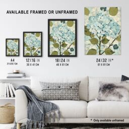 "Artery8 Blue Hydrangea Flowers Artwork Bouquet Floral Wall Art Print - Size: W24"" x H32""" - thumbnail 3
