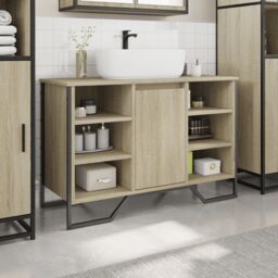 Berkfield Home Bathroom Sink Cabinet Sonoma Oak 91x35x60 cm Engineered Wood - Size: 91 x 35 x 60 cm - thumbnail 3