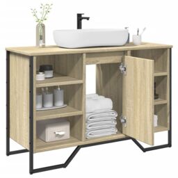 Berkfield Home Bathroom Sink Cabinet Sonoma Oak 91x35x60 cm Engineered Wood - Size: 91 x 35 x 60 cm - thumbnail 1