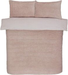 Smart Living Luxurious Reversible Sparkle Ribbed Fleece Duvet Cover with Pillowcases in Pink - Size: King - thumbnail 4