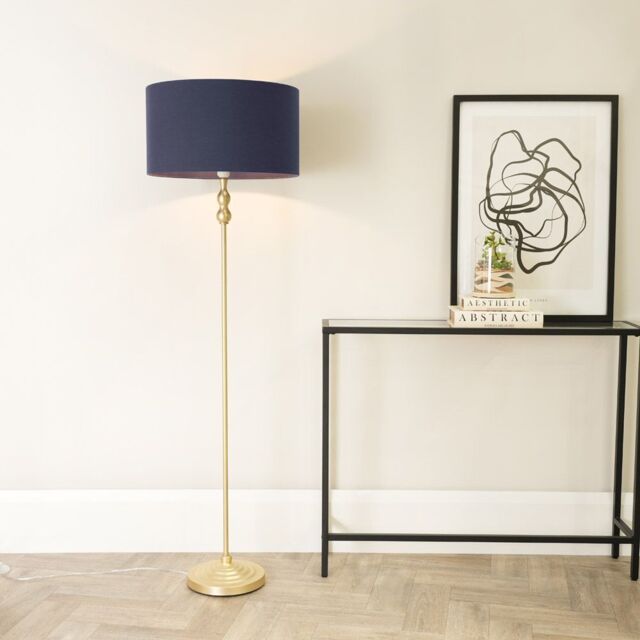 ValueLights Maggie Gold Metal Candlestick Floor Lamp with Fabric Lamp Shade in Navy - image 1