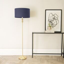 ValueLights Maggie Gold Metal Candlestick Floor Lamp with Fabric Lamp Shade in Navy - thumbnail 3