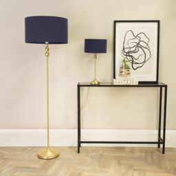 ValueLights Maggie Gold Metal Candlestick Floor Lamp with Fabric Lamp Shade in Navy - thumbnail 5