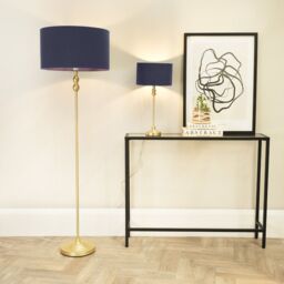ValueLights Maggie Gold Metal Candlestick Floor Lamp with Fabric Lamp Shade in Navy - thumbnail 4