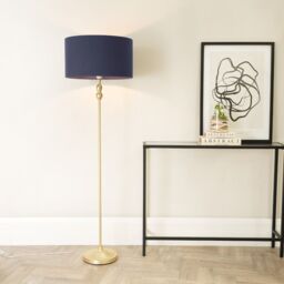ValueLights Maggie Gold Metal Candlestick Floor Lamp with Fabric Lamp Shade in Navy - thumbnail 1