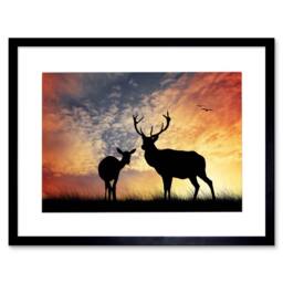 "Artery8 Photo Composition Deer Silhouette Sunset Sky Stag Framed Art Print - Size: W12"" x H16""" - thumbnail 1