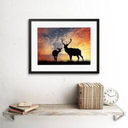 "Artery8 Photo Composition Deer Silhouette Sunset Sky Stag Framed Art Print - Size: W12"" x H16""" - thumbnail 2