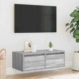Berkfield Home TV Cabinet with LED Lights Grey Sonoma 75x35.5x25 cm - thumbnail 4