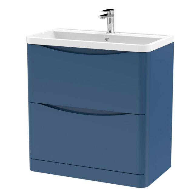 Balterley Floor Standing 2 Drawer Bathroom Vanity Unit & Basin, Blue, 755mm in Blue - image 1