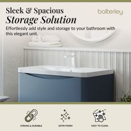 Balterley Floor Standing 2 Drawer Bathroom Vanity Unit & Basin, Blue, 755mm in Blue - thumbnail 3