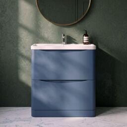 Balterley Floor Standing 2 Drawer Bathroom Vanity Unit & Basin, Blue, 755mm in Blue - thumbnail 9