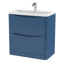 Balterley Floor Standing 2 Drawer Bathroom Vanity Unit & Basin, Blue, 755mm in Blue - thumbnail 1