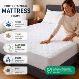 Grace Luxury Quilted Mattress Protector with Deep Pocket in White - Size: Double Fitted - thumbnail 4