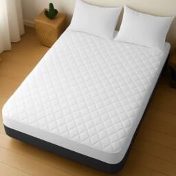 Grace Luxury Quilted Mattress Protector with Deep Pocket in White - Size: Double Fitted - thumbnail 3