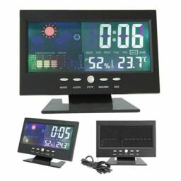 NESTLUNE Multifunctional Weather Station Digital Alarm Clock in Black - Size: 100 cm x 15 cm