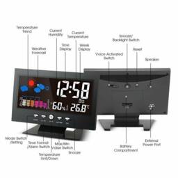 NESTLUNE Multifunctional Weather Station Digital Alarm Clock in Black - Size: 100 cm x 15 cm - thumbnail 2
