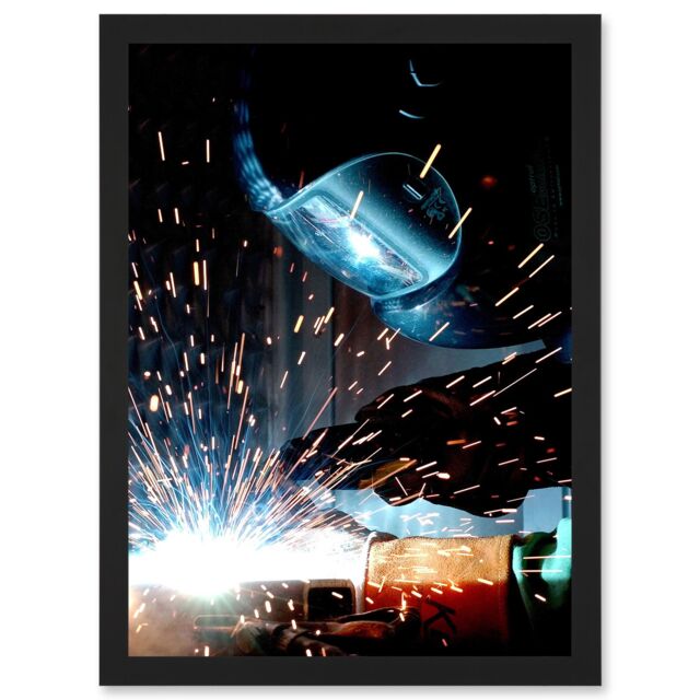 Artery8 Plate Gas Metal Arc Welding Welder Sparks Photo Artwork Framed Wall Art Print A4 in Black - image 1