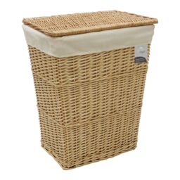 JVL Hand Woven Acacia Rectangular Laundry Willow Basket with Lid in Gold - Size: Medium - thumbnail 1