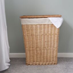 JVL Hand Woven Acacia Rectangular Laundry Willow Basket with Lid in Gold - Size: Medium - thumbnail 4