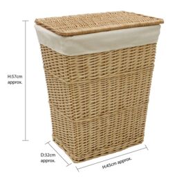 JVL Hand Woven Acacia Rectangular Laundry Willow Basket with Lid in Gold - Size: Medium - thumbnail 5