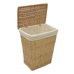 JVL Hand Woven Acacia Rectangular Laundry Willow Basket with Lid in Gold - Size: Medium - thumbnail 2