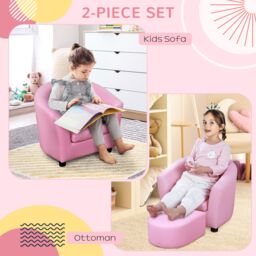 HOMCOM Children Kids Mini Sofa Armchair Made of PVC Very Comfortable with Footstool in Pink - thumbnail 4