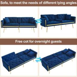 BTM Two seater sofa bed with adjustable backrest & cup holders in Blue - thumbnail 6
