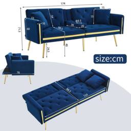 BTM Two seater sofa bed with adjustable backrest & cup holders in Blue - thumbnail 5